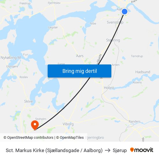 Sct. Markus Kirke (Sjællandsgade / Aalborg) to Sjørup map