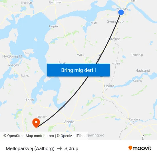 Mølleparkvej (Aalborg) to Sjørup map