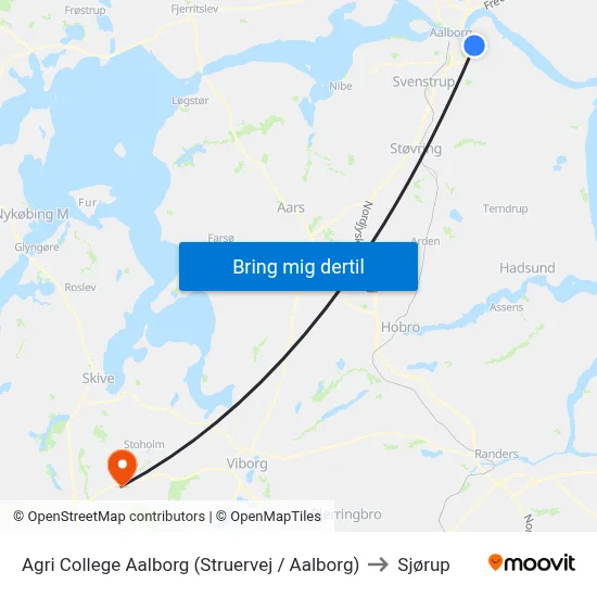Agri College Aalborg (Struervej / Aalborg) to Sjørup map
