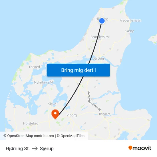 Hjørring St. to Sjørup map