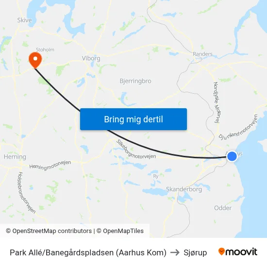 Park Allé/Banegårdspladsen (Aarhus Kom) to Sjørup map