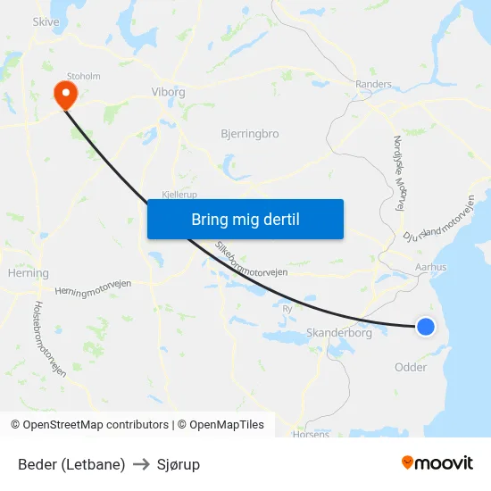 Beder (Letbane) to Sjørup map