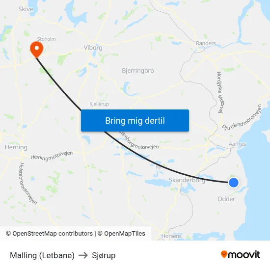 Malling (Letbane) to Sjørup map