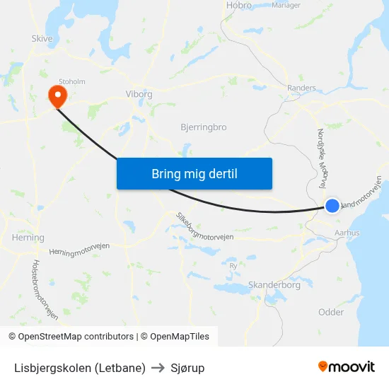 Lisbjergskolen (Letbane) to Sjørup map