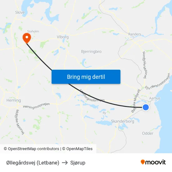 Øllegårdsvej (Letbane) to Sjørup map