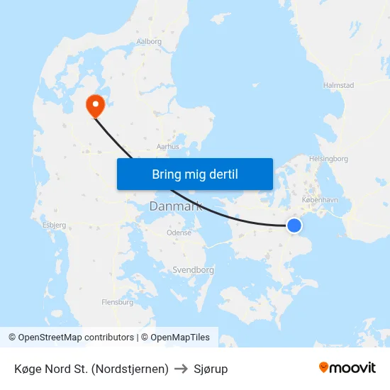 Køge Nord St. (Nordstjernen) to Sjørup map