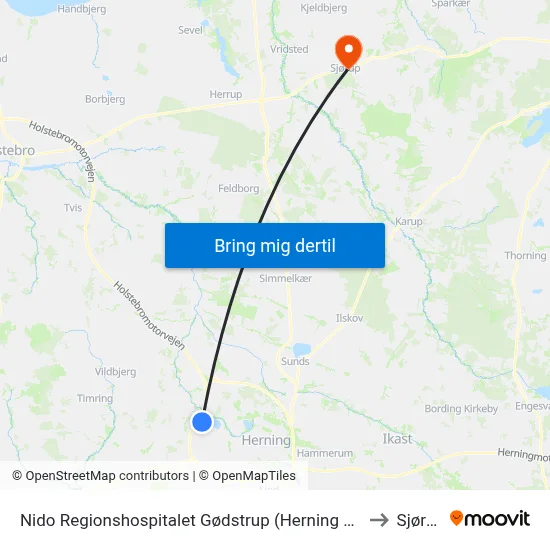 Nido Regionshospitalet Gødstrup (Herning Kom) to Sjørup map