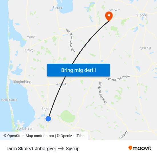 Tarm Skole/Lønborgvej to Sjørup map