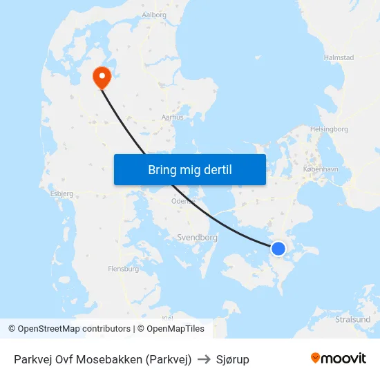 Parkvej Ovf Mosebakken (Parkvej) to Sjørup map