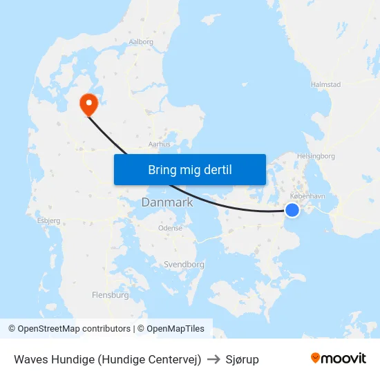 Waves Hundige (Hundige Centervej) to Sjørup map
