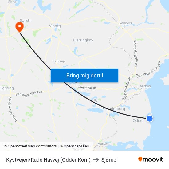 Kystvejen/Rude Havvej (Odder Kom) to Sjørup map