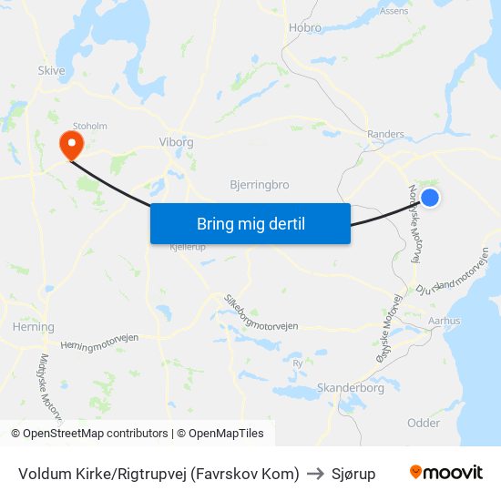 Voldum Kirke/Rigtrupvej (Favrskov Kom) to Sjørup map