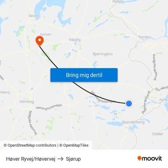 Høver Ryvej/Høvervej to Sjørup map