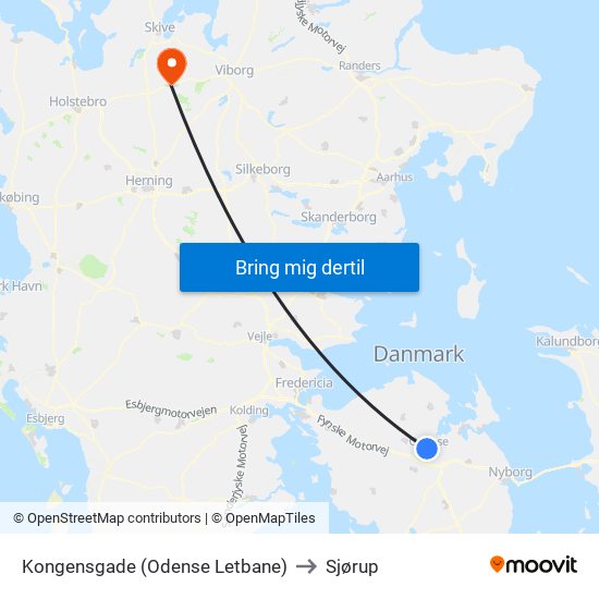 Kongensgade (Odense Letbane) to Sjørup map