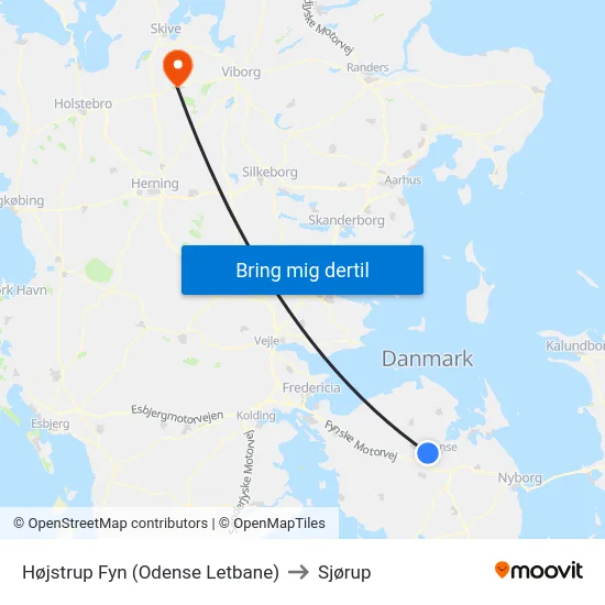 Højstrup Fyn (Odense Letbane) to Sjørup map
