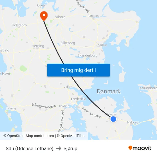 Sdu (Odense Letbane) to Sjørup map