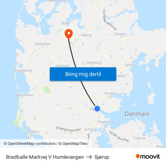 Bredballe Markvej V Humlevangen to Sjørup map