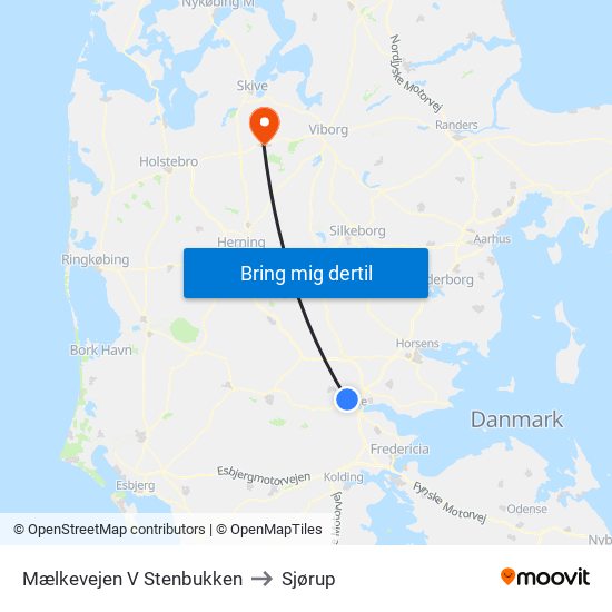 Mælkevejen V Stenbukken to Sjørup map