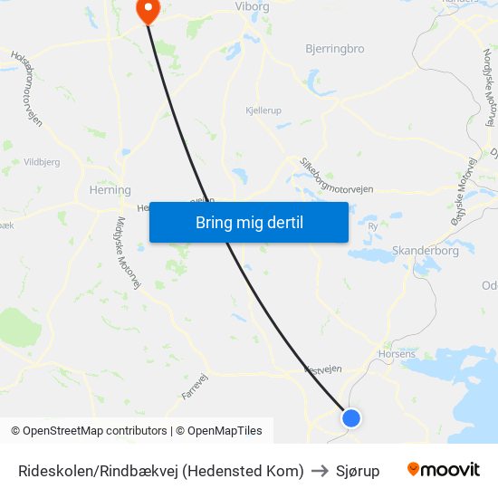 Rideskolen/Rindbækvej (Hedensted Kom) to Sjørup map