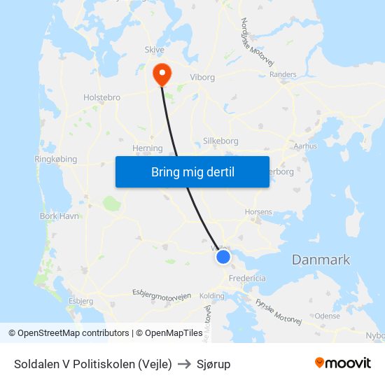 Soldalen V Politiskolen (Vejle) to Sjørup map