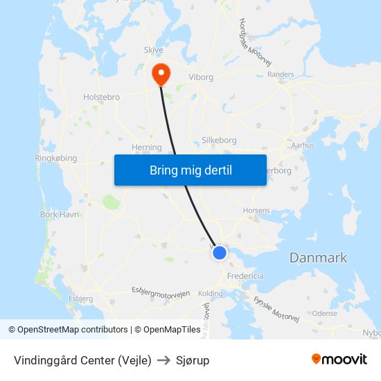 Vindinggård Center (Vejle) to Sjørup map