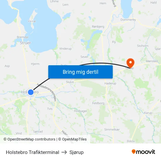 Holstebro Trafikterminal to Sjørup map