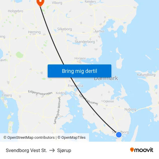 Svendborg Vest St. to Sjørup map