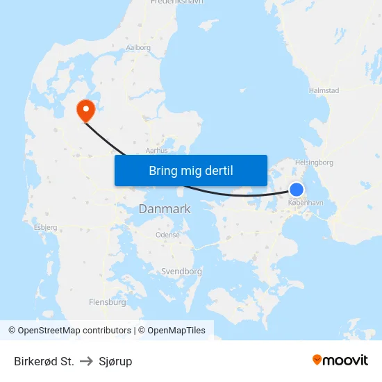 Birkerød St. to Sjørup map