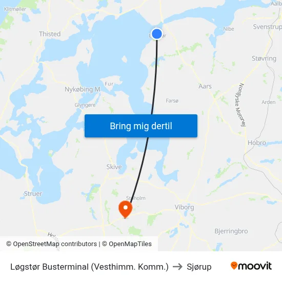 Løgstør Busterminal (Vesthimm. Komm.) to Sjørup map