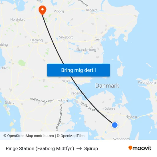 Ringe Station (Faaborg Midtfyn) to Sjørup map