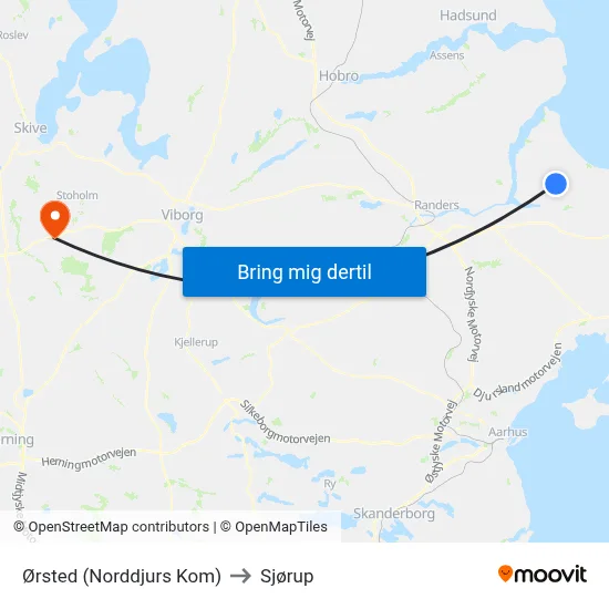 Ørsted (Norddjurs Kom) to Sjørup map