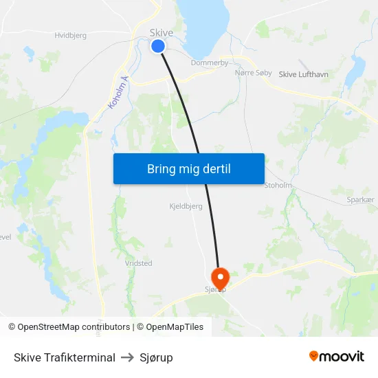 Skive Trafikterminal to Sjørup map