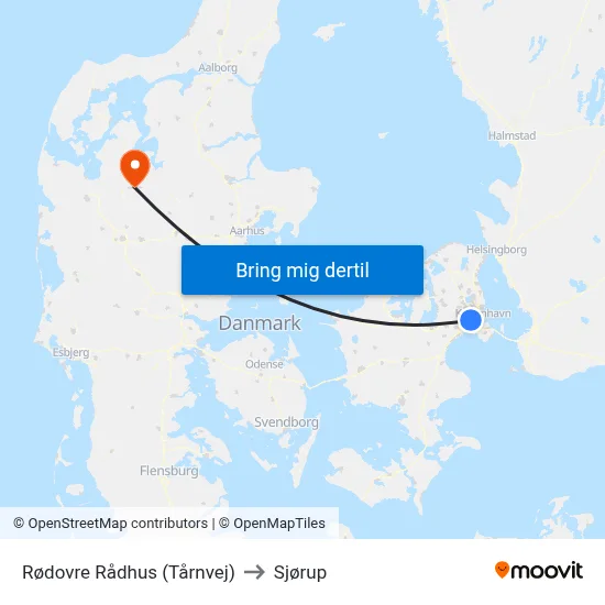 Rødovre Rådhus (Tårnvej) to Sjørup map