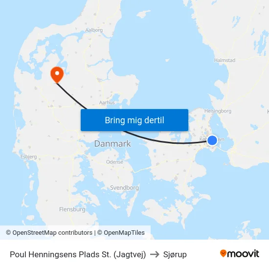 Poul Henningsens Plads St. (Jagtvej) to Sjørup map