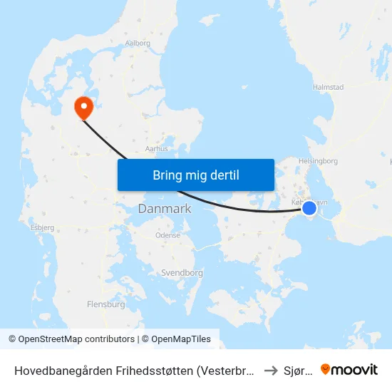 Hovedbanegården Frihedsstøtten (Vesterbrogade) to Sjørup map