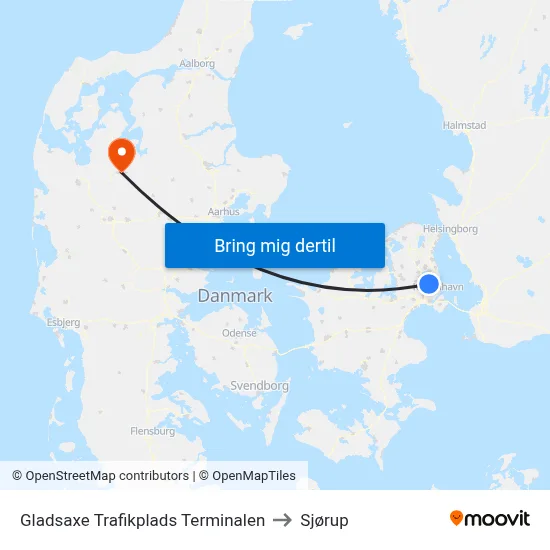 Gladsaxe Trafikplads Terminalen to Sjørup map