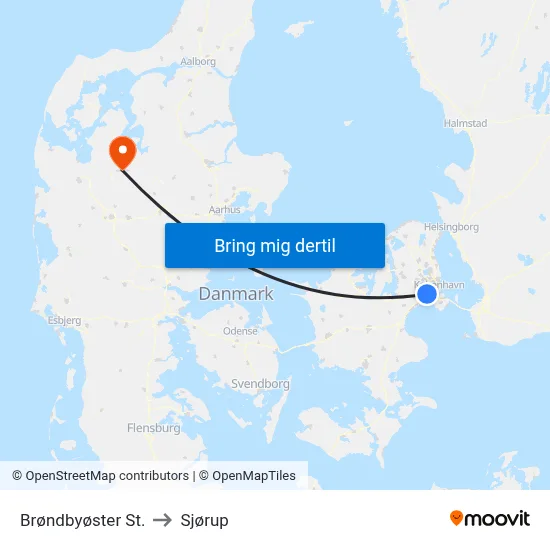 Brøndbyøster St. to Sjørup map