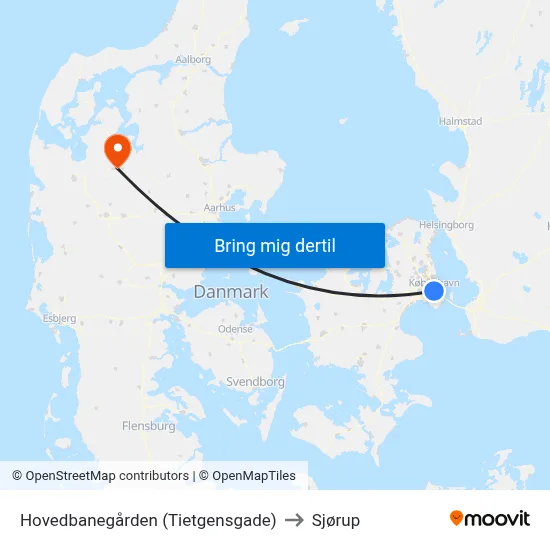 Hovedbanegården (Tietgensgade) to Sjørup map