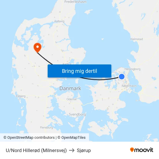 U/Nord Hillerød (Milnersvej) to Sjørup map