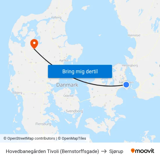 Hovedbanegården Tivoli (Bernstorffsgade) to Sjørup map