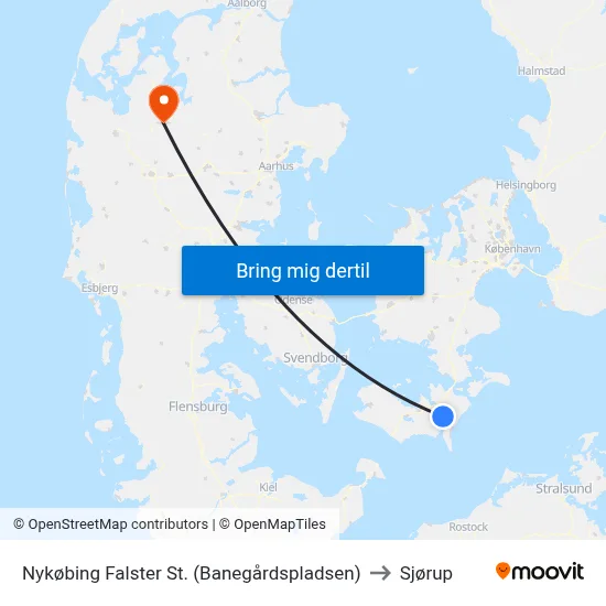 Nykøbing Falster St. (Banegårdspladsen) to Sjørup map