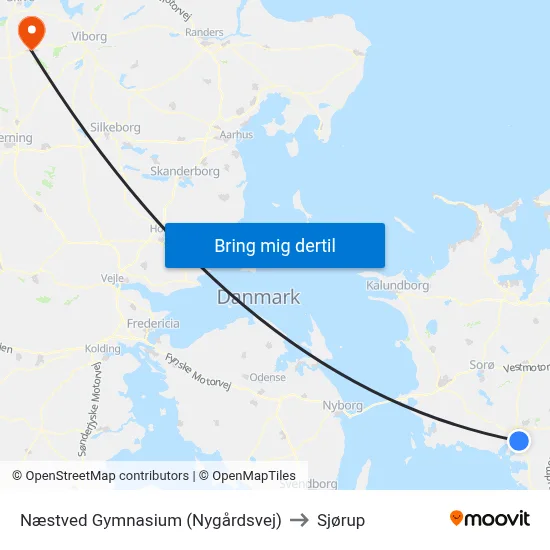 Næstved Gymnasium (Nygårdsvej) to Sjørup map