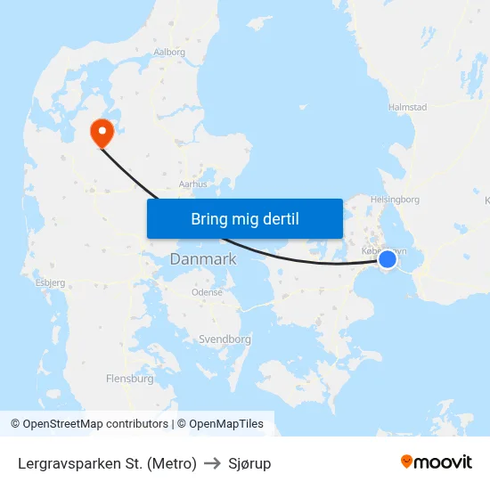 Lergravsparken St. (Metro) to Sjørup map