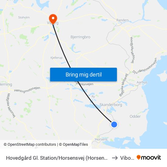 Hovedgård Gl. Station/Horsensvej (Horsens Kom) to Viborg map