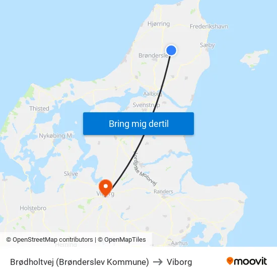 Brødholtvej (Brønderslev Kommune) to Viborg map