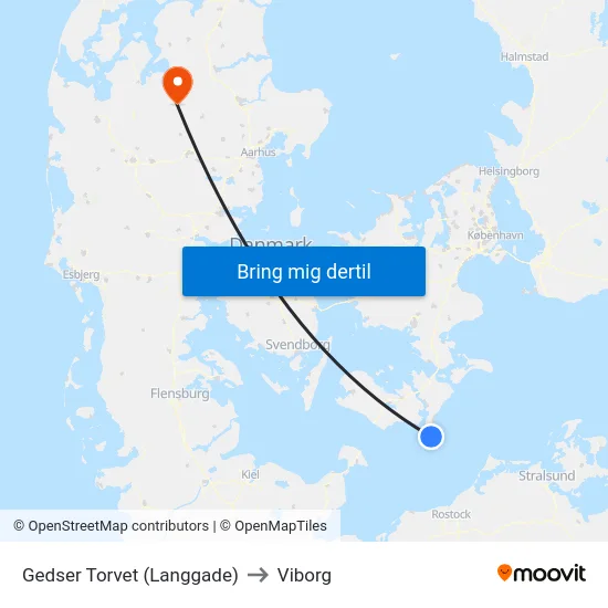 Gedser Torvet (Langgade) to Viborg map
