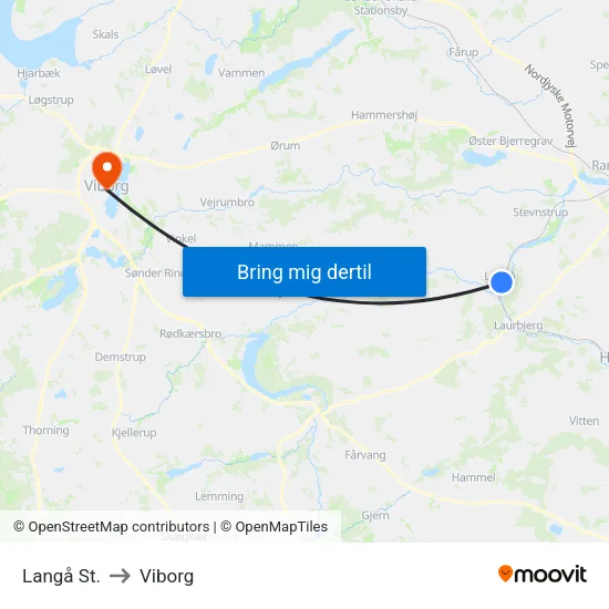 Langå St. to Viborg map