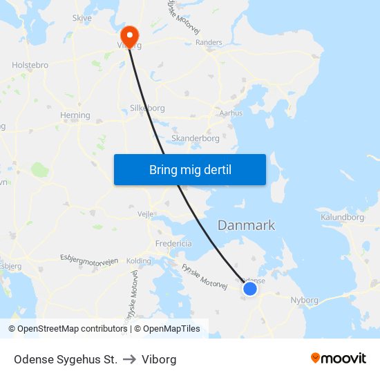 Odense Sygehus St. to Viborg map