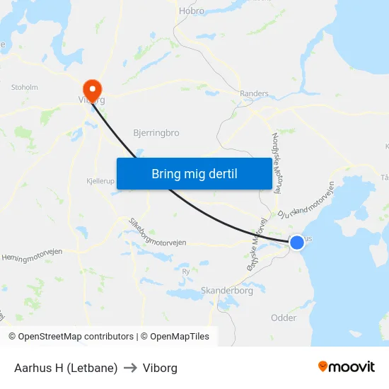 Aarhus H (Letbane) to Viborg map