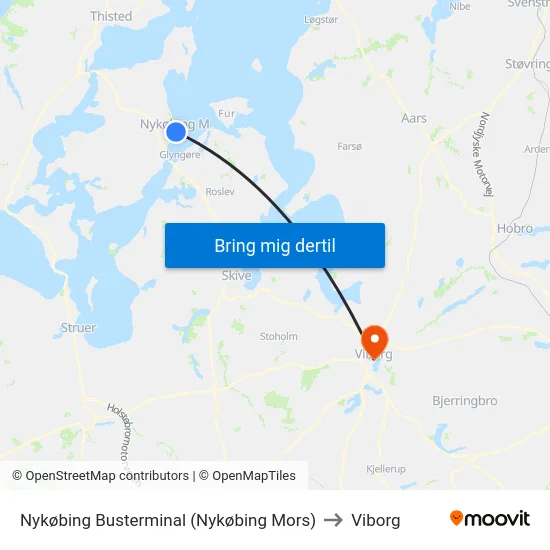 Nykøbing Busterminal (Nykøbing Mors) to Viborg map